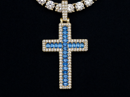 Blue Baguette Cross Pendant Supply