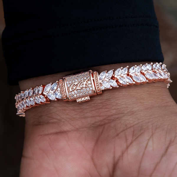 Iced Herringbone Bracelet in Rose Gold- 7mm on Sale