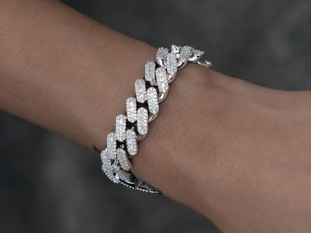 Diamond Baguette Cuban Bracelet in White Gold - 12mm Discount