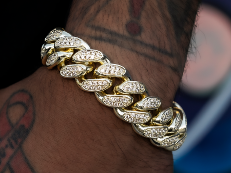 Diamond Cuban Link Bracelet in Yellow Gold- 19mm on Sale