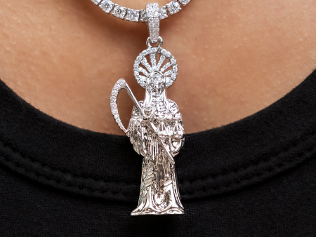 Iced Grim Reaper Pendant in White Gold Supply