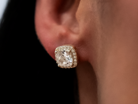 10mm Cushion Cut Earrings in Yellow Gold Online now