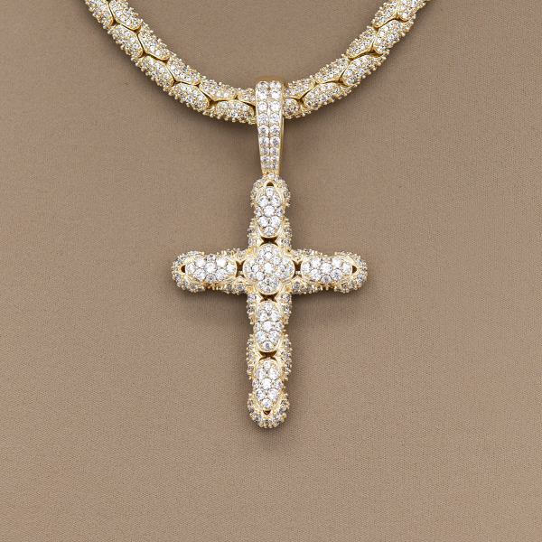 Diamond Pave Reptile Cross Pendant in Yellow Gold For Discount