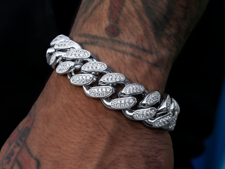 Diamond Cuban Link Bracelet in White Gold- 19mm Online Hot Sale