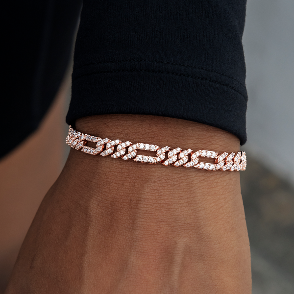 Diamond Figaro Bracelet in Rose Gold- 6mm For Discount