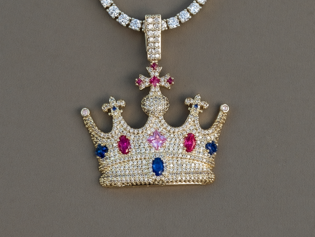 Multicolor Crown Pendant in Yellow Gold For Cheap