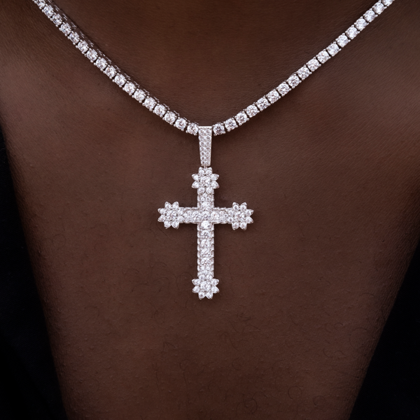 Diamond Flower Cross Pendant in White Gold Online Hot Sale