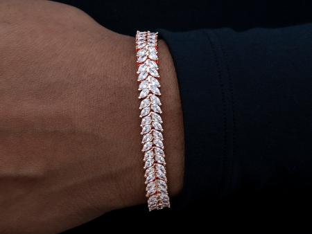 Iced Herringbone Bracelet in Rose Gold- 7mm on Sale