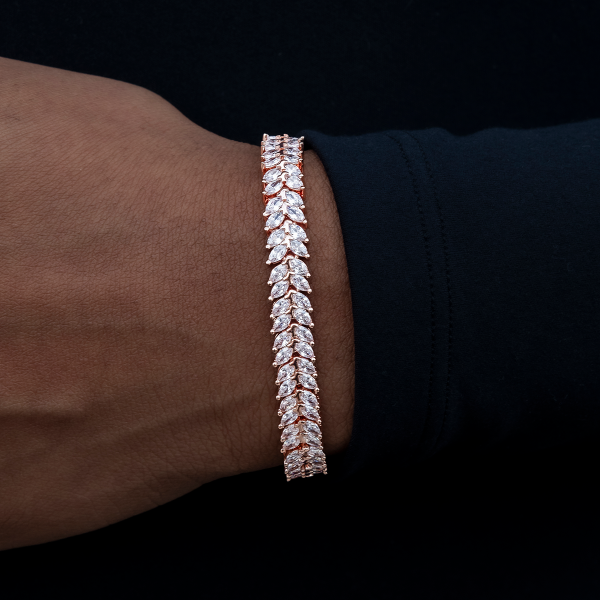 Iced Herringbone Bracelet in Rose Gold- 7mm on Sale