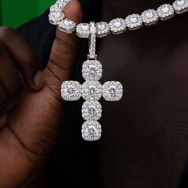 Gem Stone Cross Pendant in White Gold Online Hot Sale