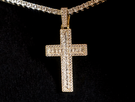 Diamond Baguette Cross Pendant in Yellow Gold Online