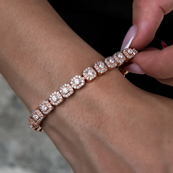 Micro Clustered Tennis Bracelet in Rose Gold For Sale