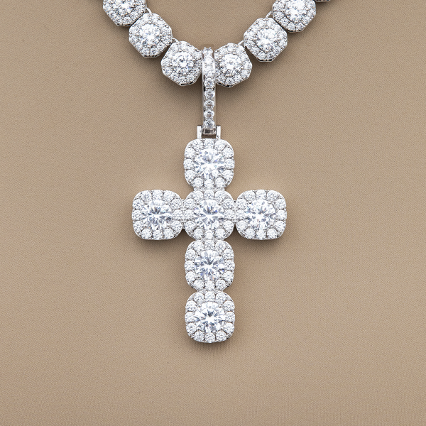 Gem Stone Cross Pendant in White Gold Discount