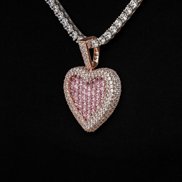 Pink Baguette Heart Pendant in Rose Gold Discount