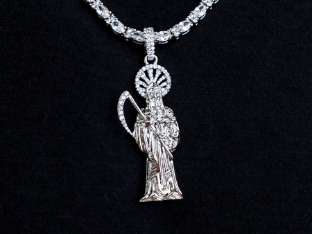 Iced Grim Reaper Pendant in White Gold Cheap