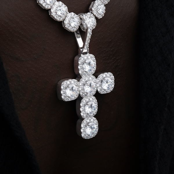 Gem Stone Cross Pendant in White Gold Online Hot Sale