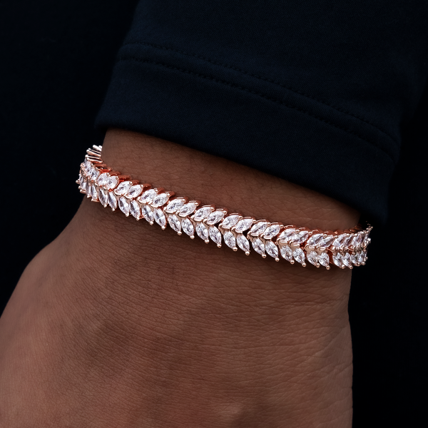 Iced Herringbone Bracelet in Rose Gold- 7mm on Sale