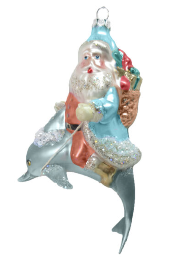 Glass Ornament - Santa on Dolphin Online now