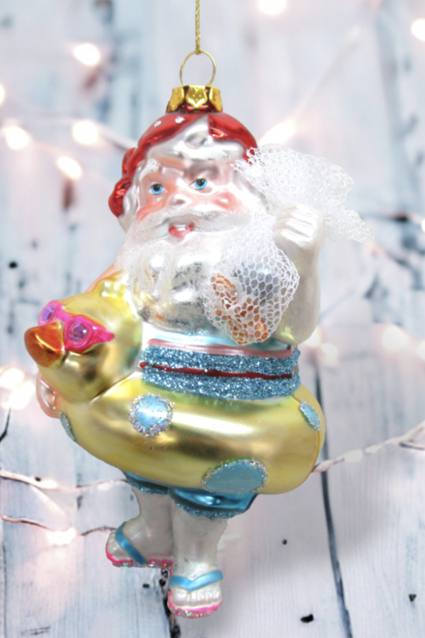 Glass Ornament - Beach Santa in Duck Float Hot on Sale