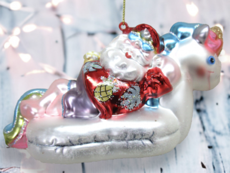 Glass Ornament - Santa Lounging in Unicorn Float on Sale