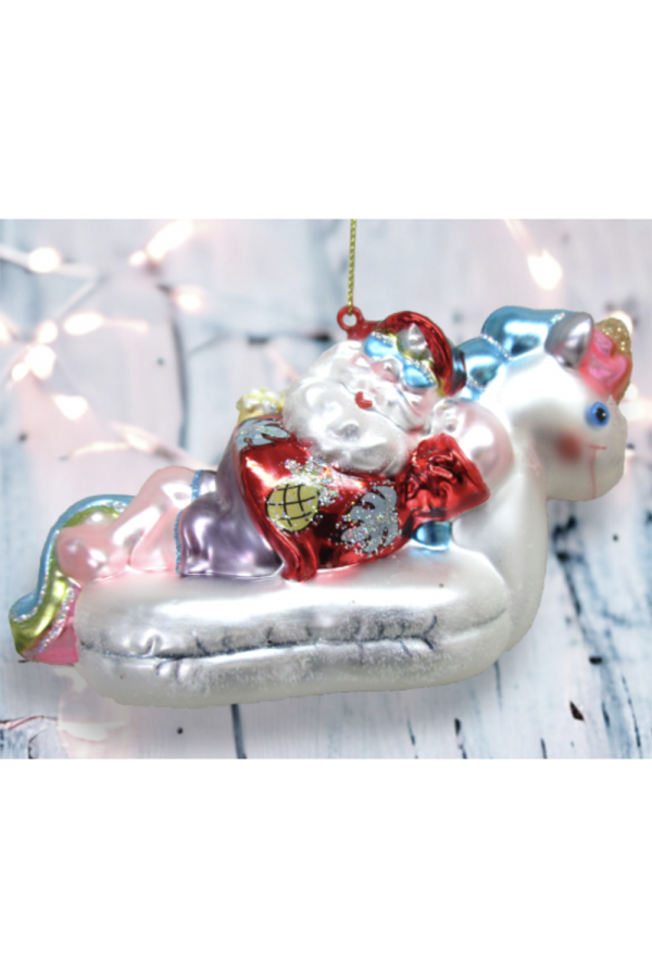 Glass Ornament - Santa Lounging in Unicorn Float on Sale